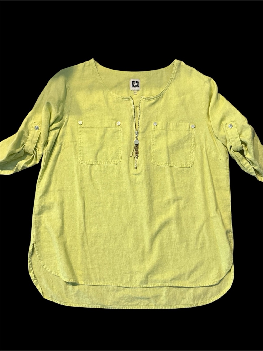 Light Lime Scoop Neck Linen Tunic Top